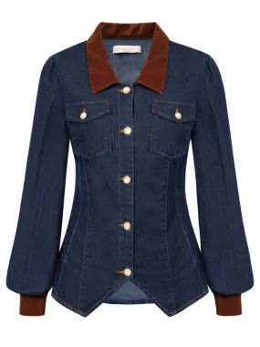 Lightweight Denim Shirt Vintage Long Sleeve Button Down Collared Distressed Jean Jacket Blouse Tops