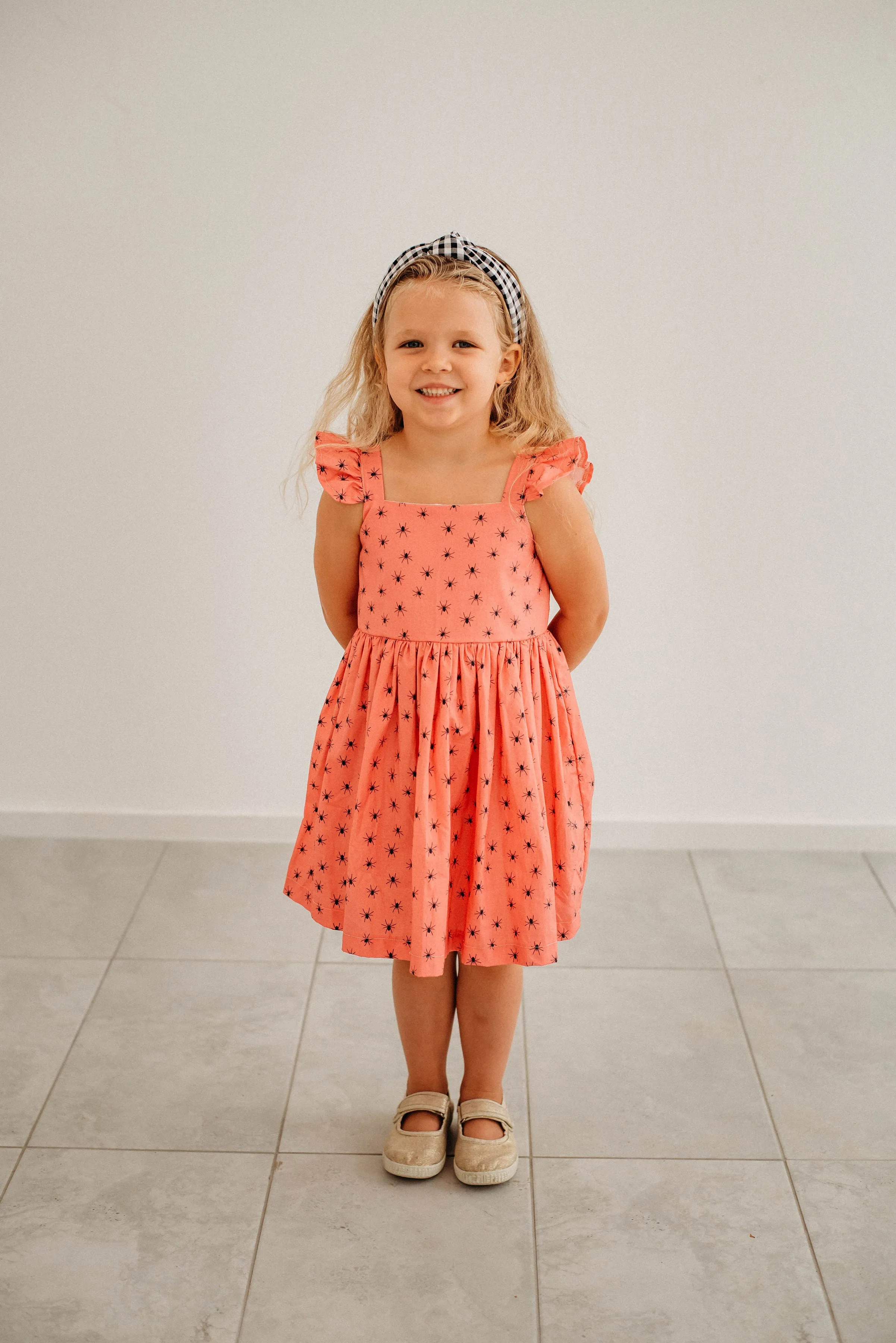 Little Girl's Pink and Black Spider Print Halloween Dress