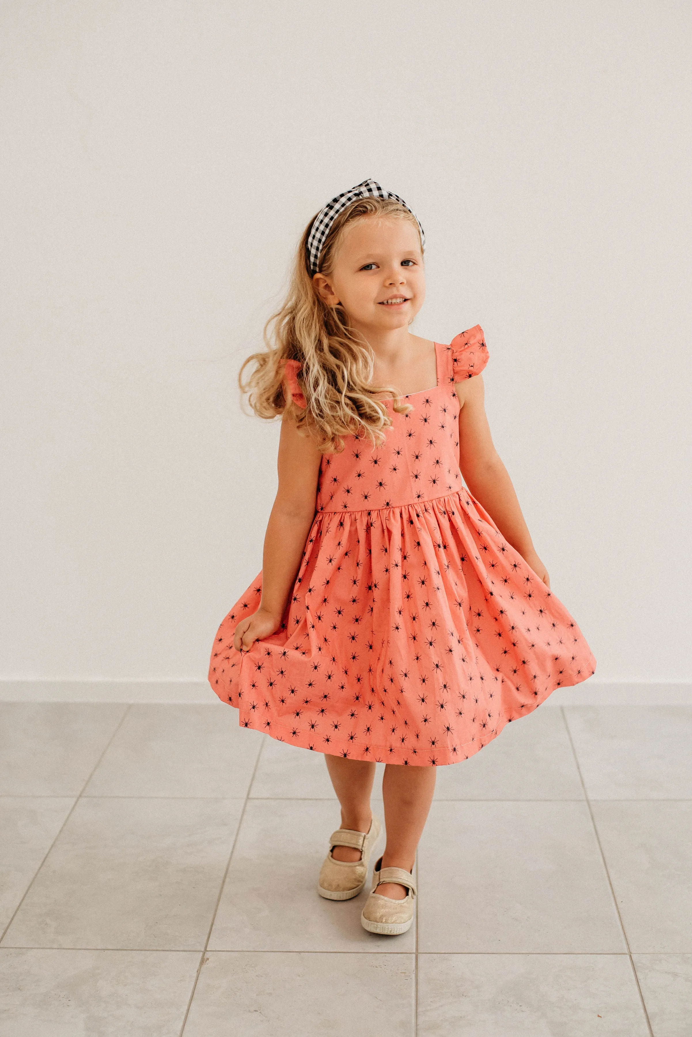 Little Girl's Pink and Black Spider Print Halloween Dress