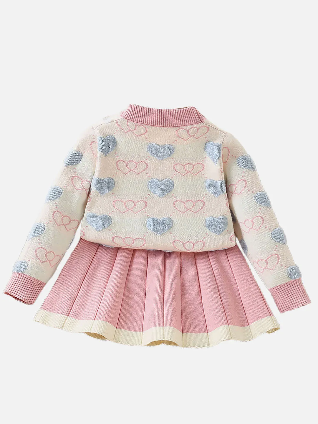 Little Surprise Box Pink Mini Hearts Patterned 2 pcs sweatshirt & Skirt Winterwear set for Girls