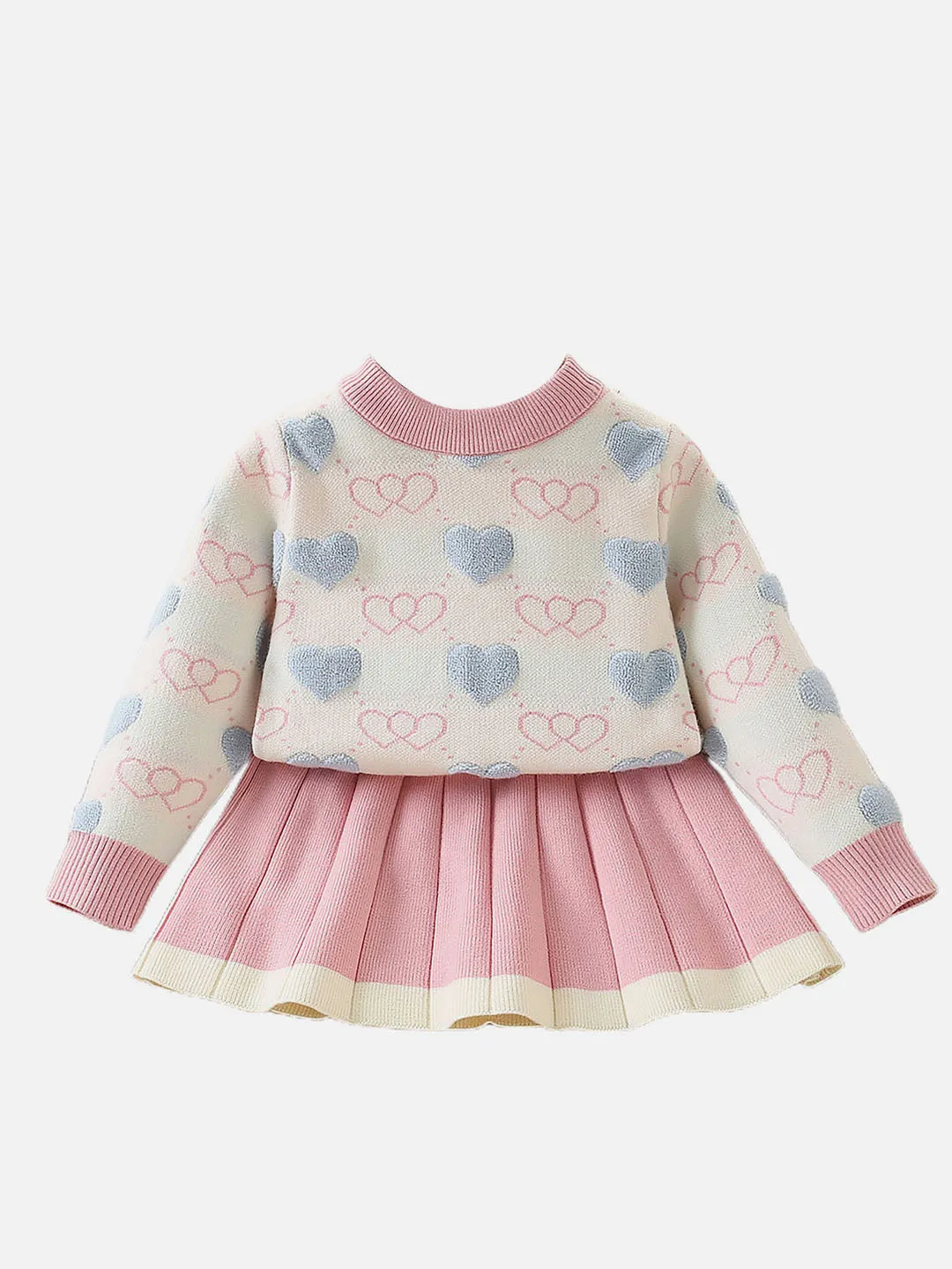 Little Surprise Box Pink Mini Hearts Patterned 2 pcs sweatshirt & Skirt Winterwear set for Girls