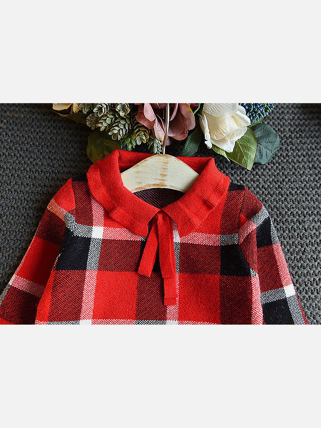 Little Surprise Box Red Plaid Peter Pan collar 2 pcs sweatshirt & Skirt Winterwear set for Girls