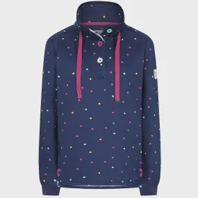 LJ14 - Ladies Patterned Button Neck Sweatshirt - Polka Dot Twilight