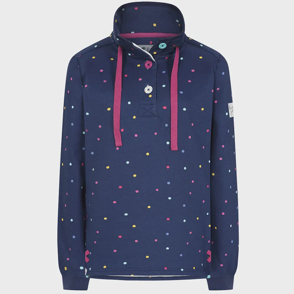 LJ14 - Ladies Patterned Button Neck Sweatshirt - Polka Dot Twilight