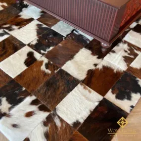 Luxury Genuine Leather Modern Area Rug, Handmade Cowhide Area Rug, Non Slip Carpet