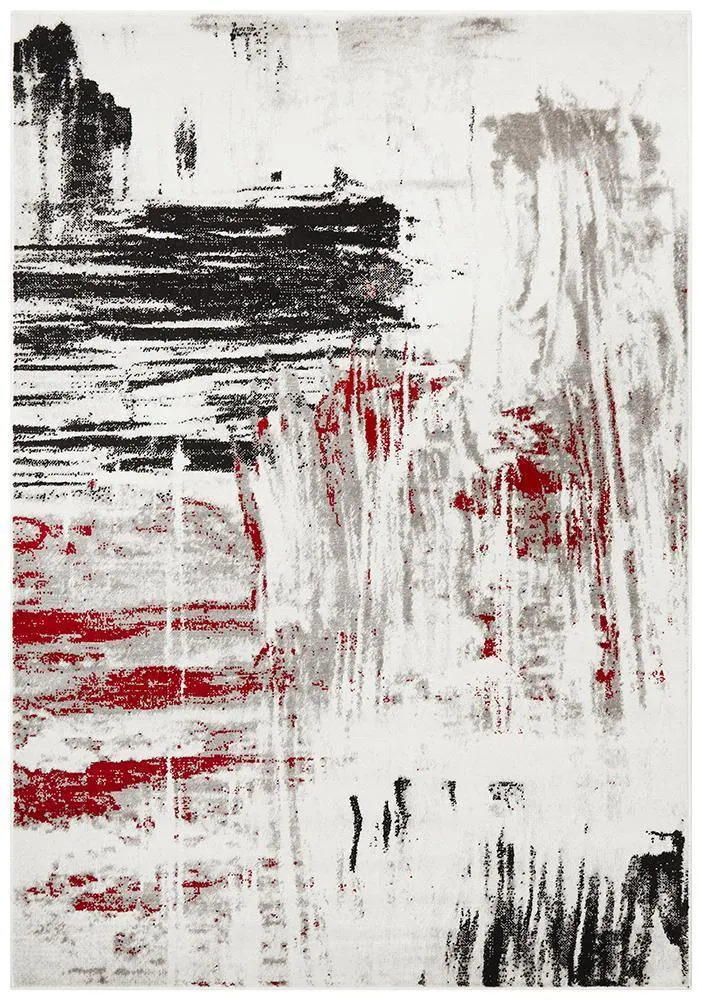 Lydia Abstract Rug Red Black White Grey