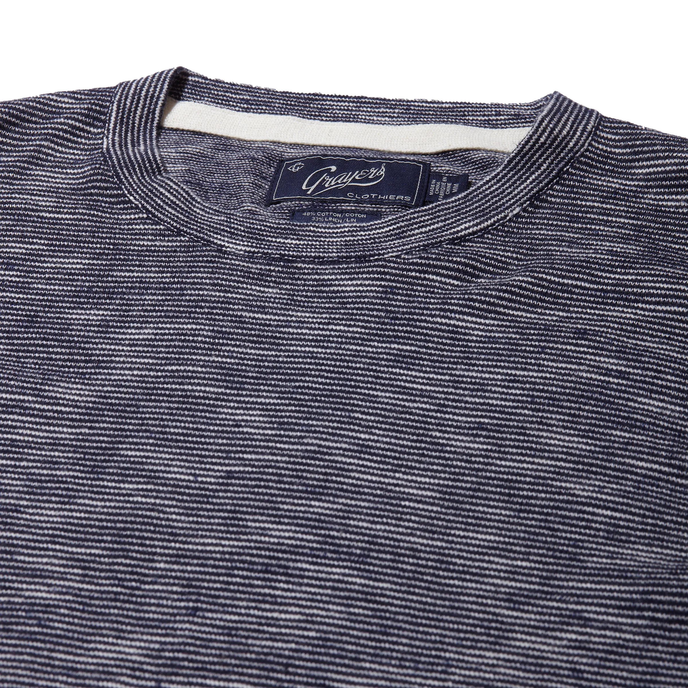 Marl Linen Cotton Sweater Crew - Navy Blue