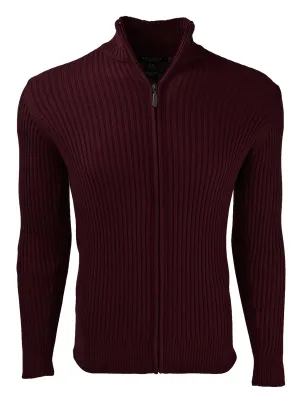 Marquis  Full Zip Ribbed Mock Turtleneck Cotton Cardigan Sweater For Men