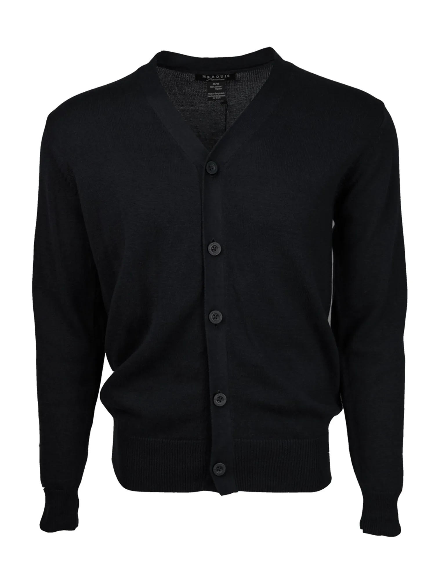 Marquis Men's Black Solid Button Cotton Cardigan