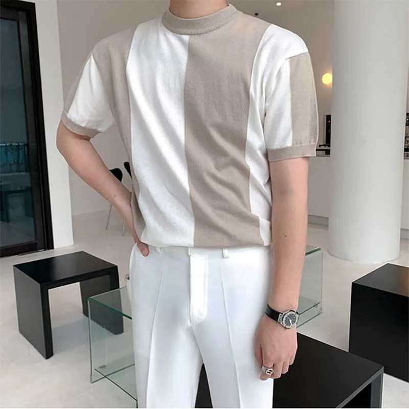 Men's Business Stitching Contrast Color Small Turtleneck T-shirt