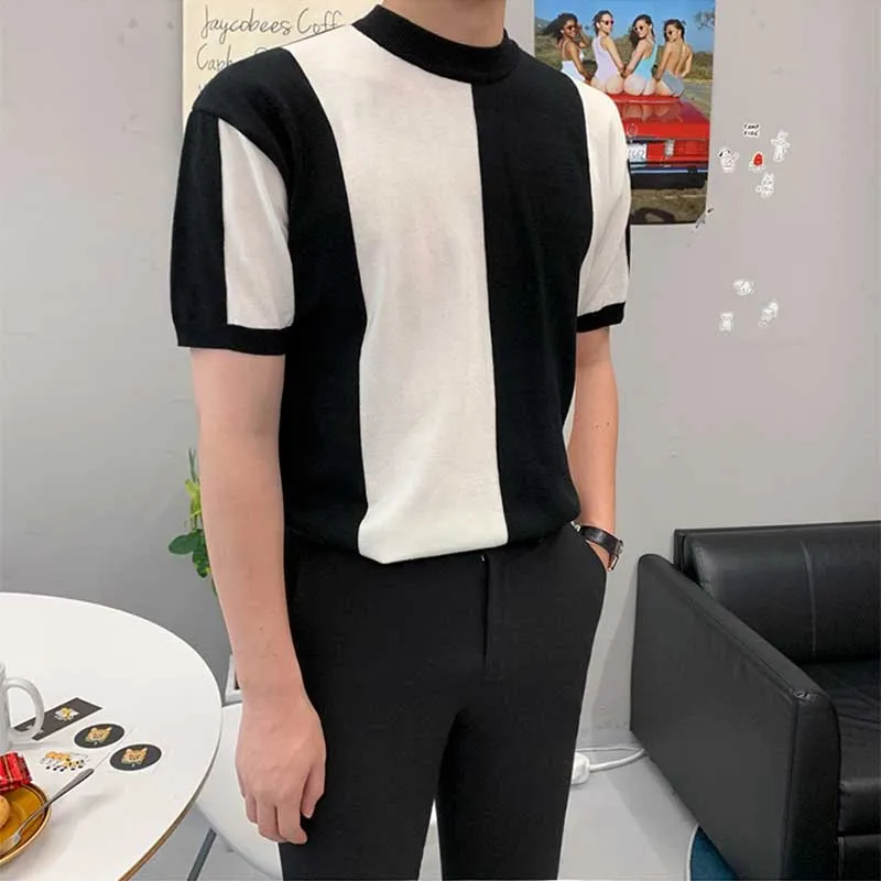 Men's Business Stitching Contrast Color Small Turtleneck T-shirt