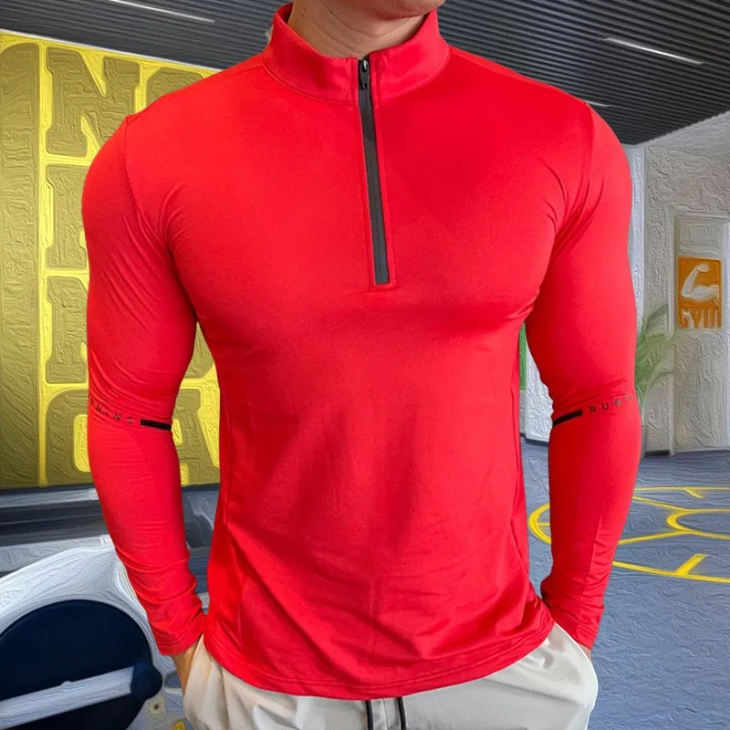 Mens Compression T-shirt Gym Fitness Sweatshirt Running Exercise Sports Tops Turtleneck Knitwear Long Sleeves Clothing Plus Size