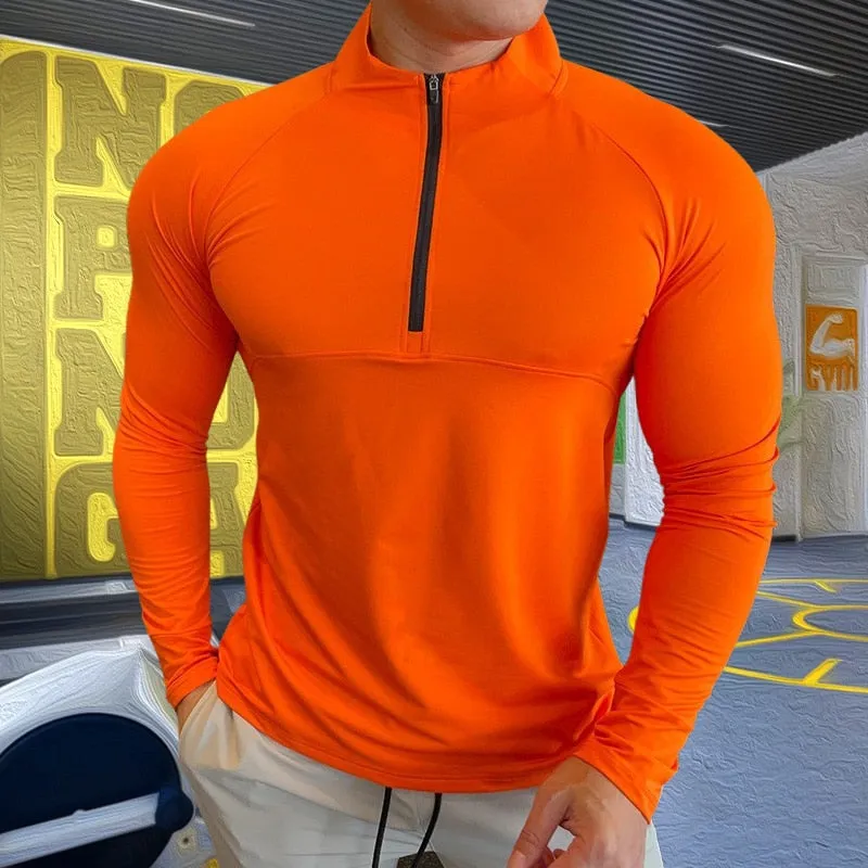 Mens Compression T-shirt Gym Fitness Sweatshirt Running Exercise Sports Tops Turtleneck Knitwear Long Sleeves Clothing Plus Size