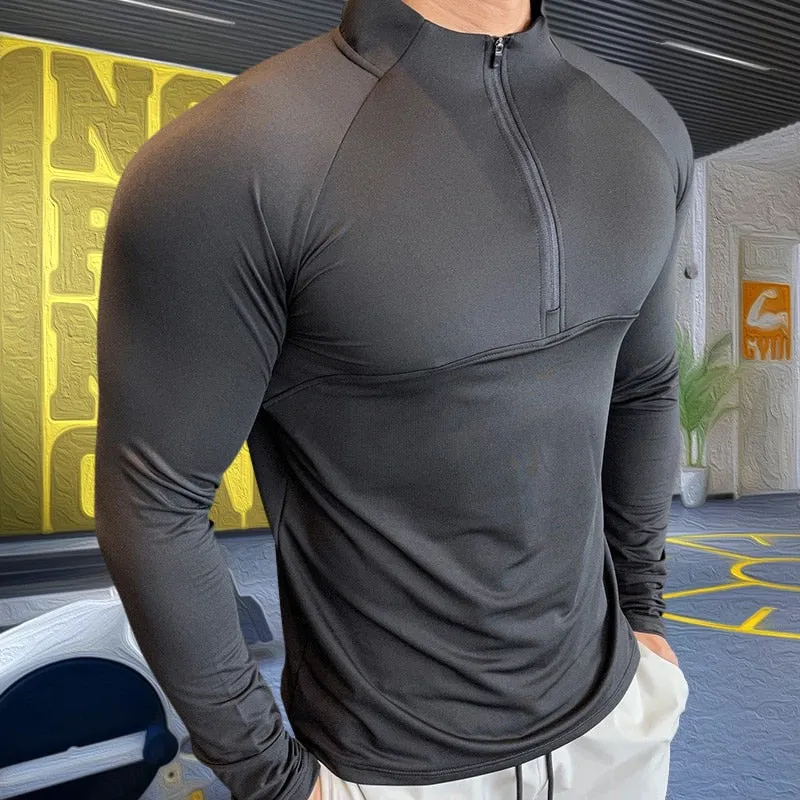 Mens Compression T-shirt Gym Fitness Sweatshirt Running Exercise Sports Tops Turtleneck Knitwear Long Sleeves Clothing Plus Size