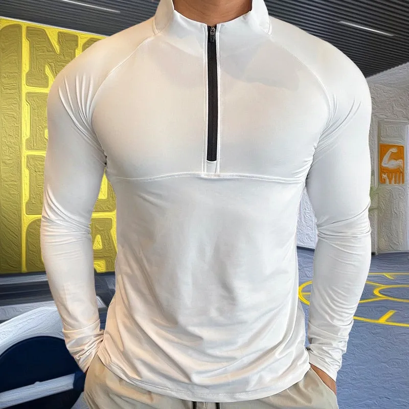 Mens Compression T-shirt Gym Fitness Sweatshirt Running Exercise Sports Tops Turtleneck Knitwear Long Sleeves Clothing Plus Size