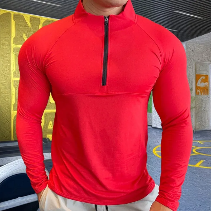 Mens Compression T-shirt Gym Fitness Sweatshirt Running Exercise Sports Tops Turtleneck Knitwear Long Sleeves Clothing Plus Size