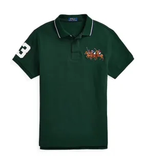 Men's Custom Slim Fit Triple-Pony Polo Shirt College Green