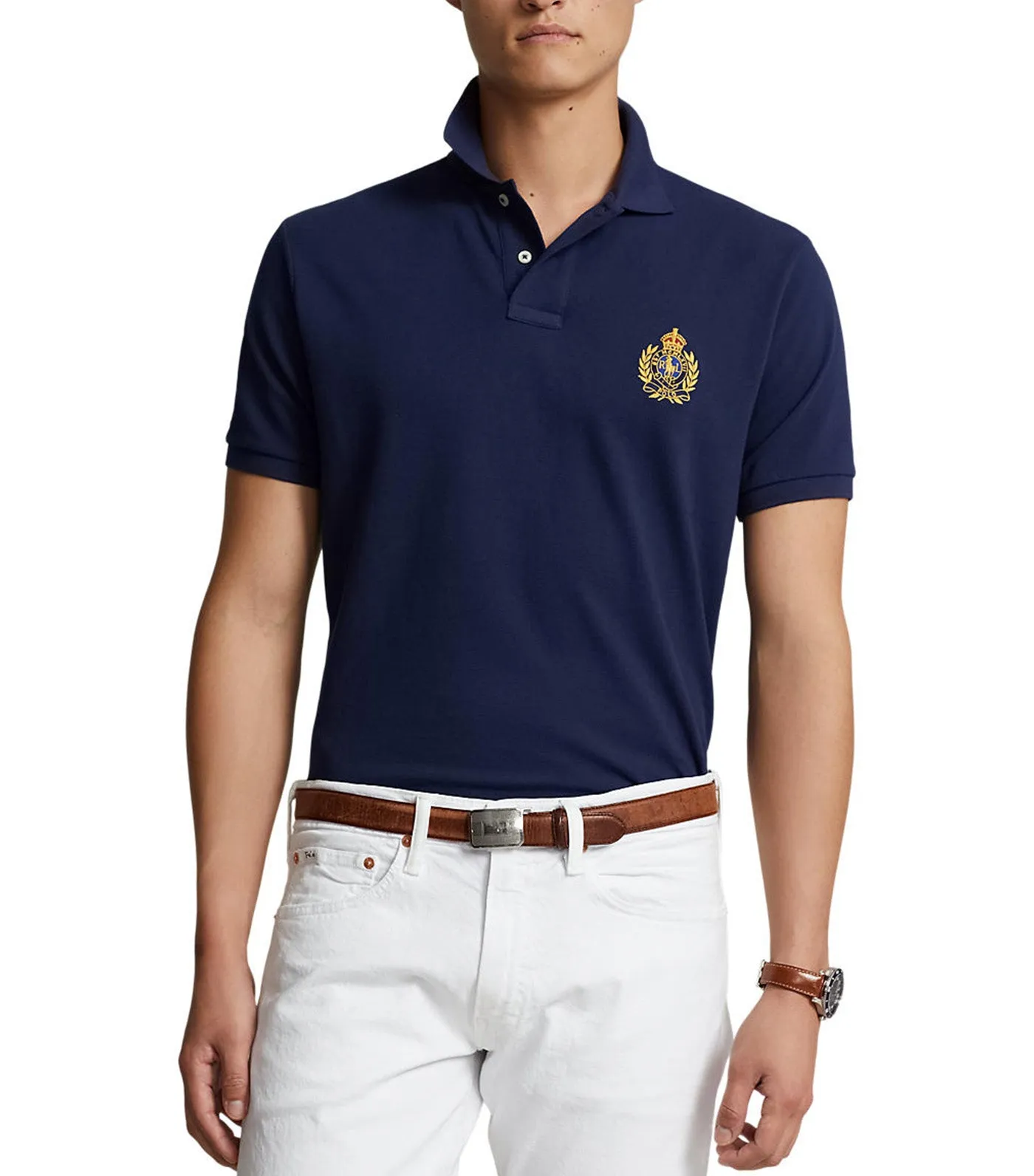 Men's Custom Slim Triple-Pony Mesh Polo Shirt Newport Navy