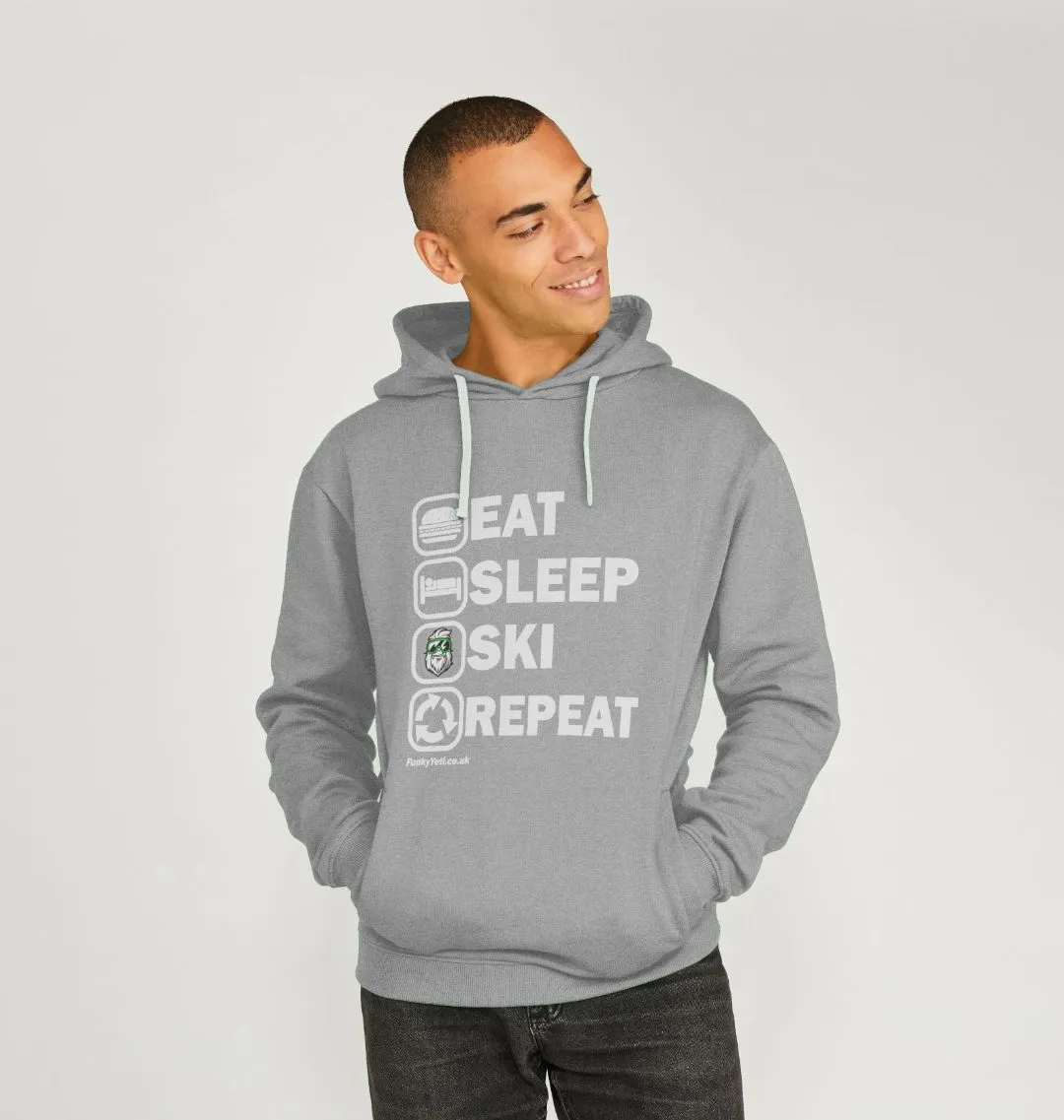 Men's Eat Sleep Ski Repeat Organic Pullover Hoodie