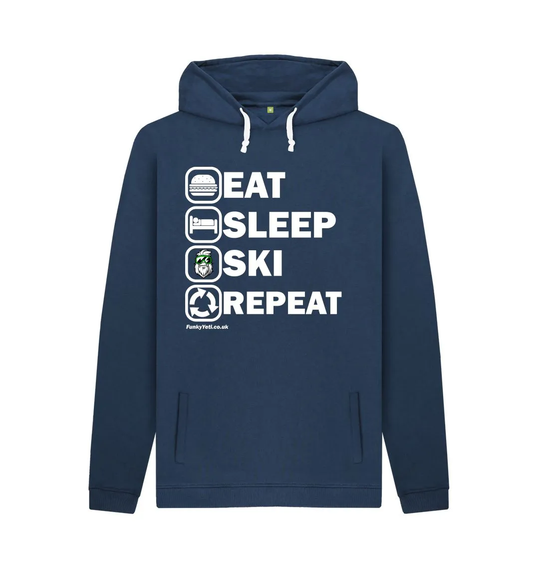 Men's Eat Sleep Ski Repeat Organic Pullover Hoodie