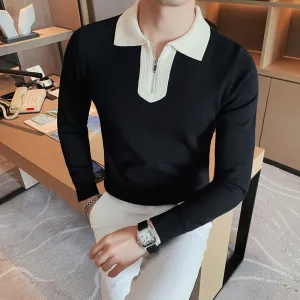 Men's Half Zip Sweater Lapel Knitted Sweater Long Sleeve POLO Shirt