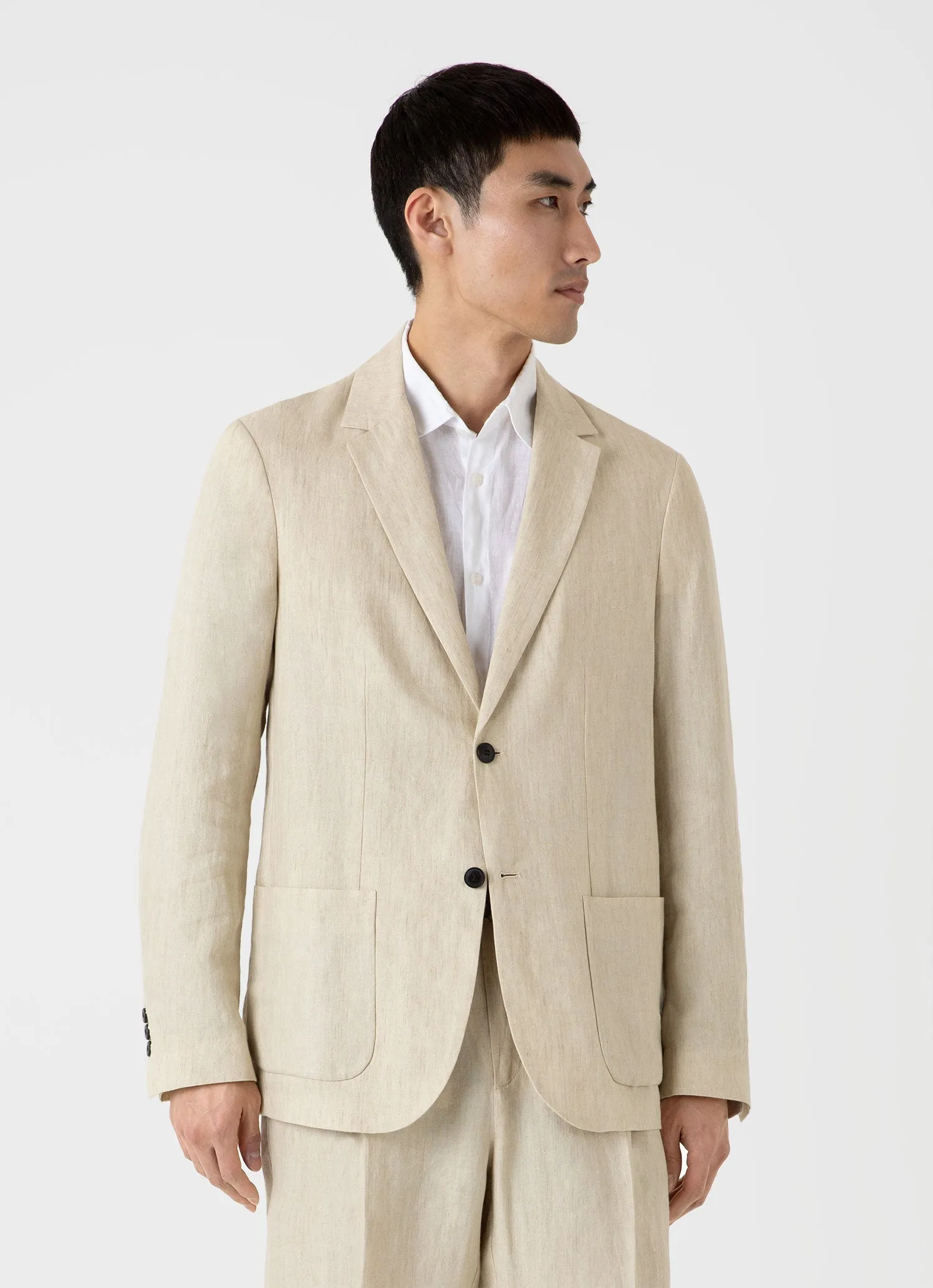 Men's Linen Unstructured Blazer in Light Sand