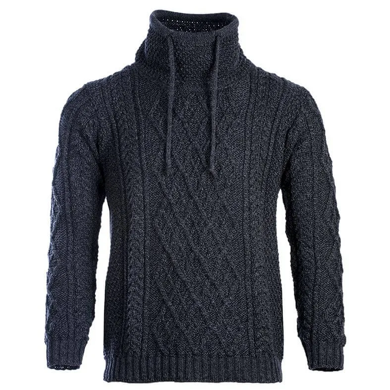 Men's Merino Wool Aran Sweater with Drawcords