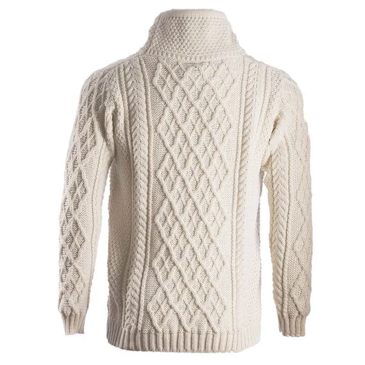 Men's Merino Wool Aran Sweater with Drawcords