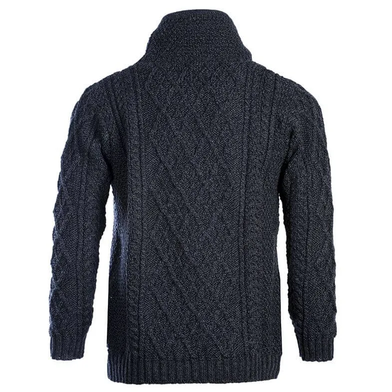 Men's Merino Wool Aran Sweater with Drawcords