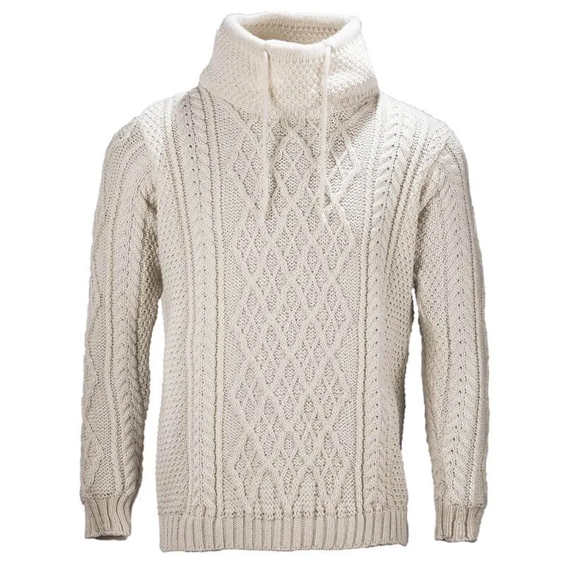 Men's Merino Wool Aran Sweater with Drawcords