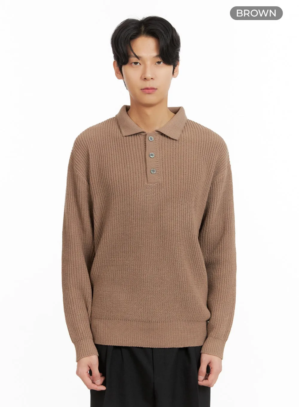 Men's Ribbed Polo Knit Top IA402