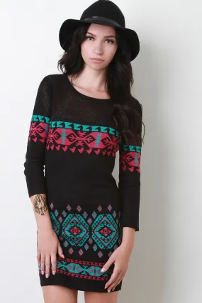 Mesh Tribal Sweater Dress