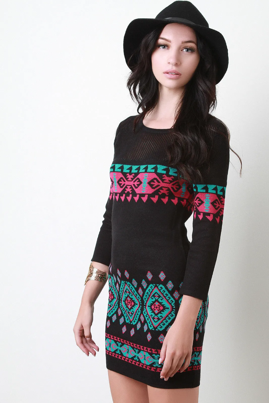 Mesh Tribal Sweater Dress