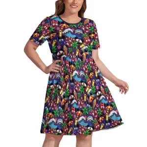 Mickey And Minnie Cruise Women's Round Neck Plus Size Dress With Pockets