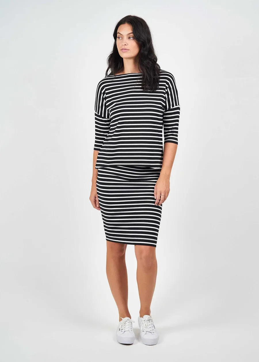 Midi Bamboo Whitney Tube Skirt - Black & White Stripe