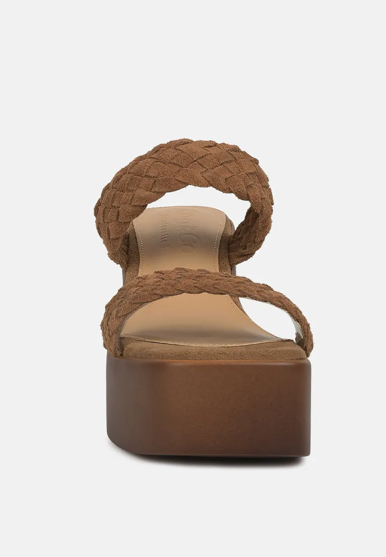 Misaki Woven Suede Strap Platform Sandals in Tan