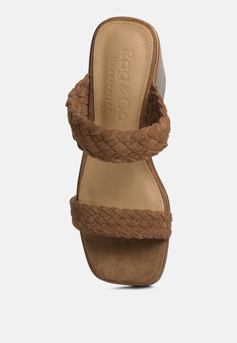 Misaki Woven Suede Strap Platform Sandals in Tan