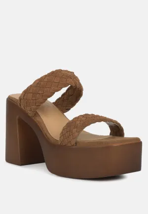 Misaki Woven Suede Strap Platform Sandals in Tan