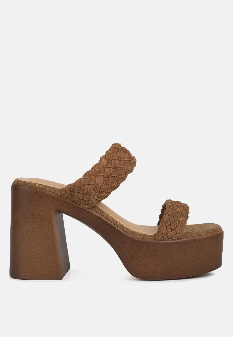 Misaki Woven Suede Strap Platform Sandals in Tan