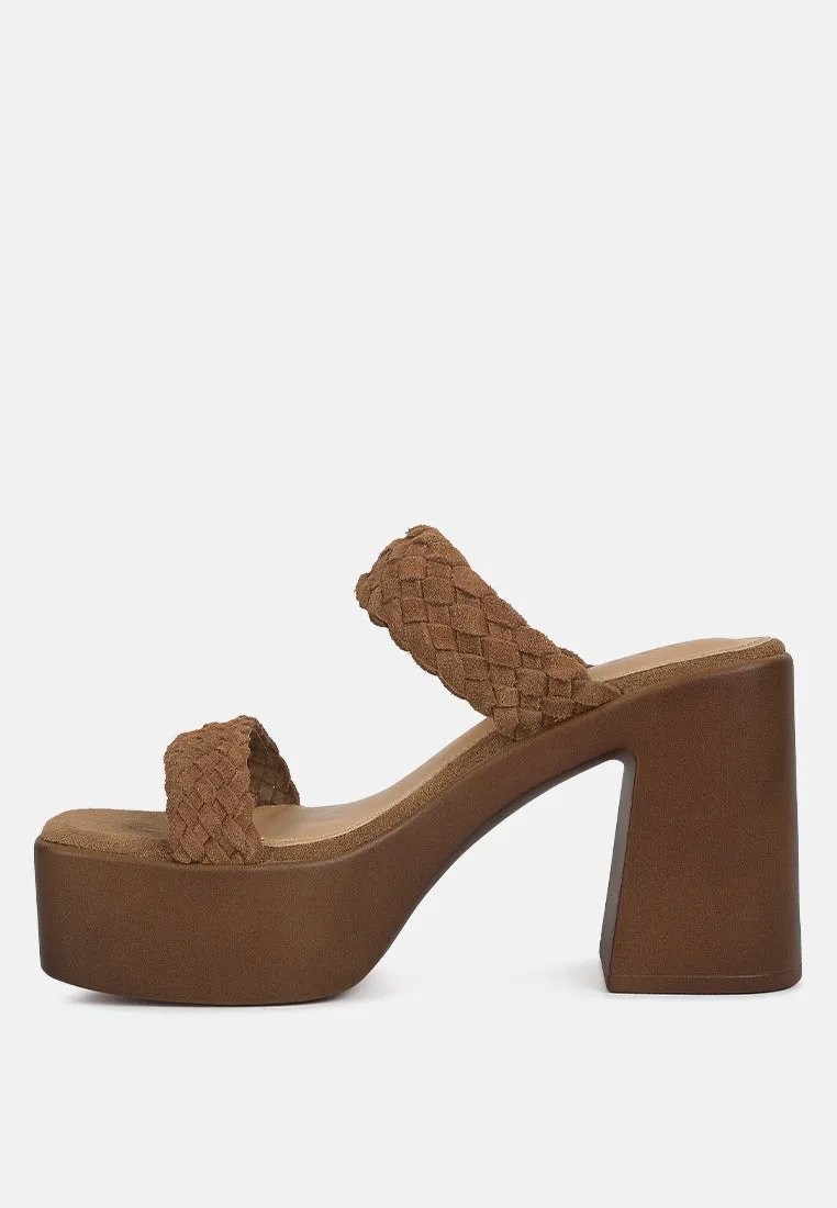 Misaki Woven Suede Strap Platform Sandals in Tan