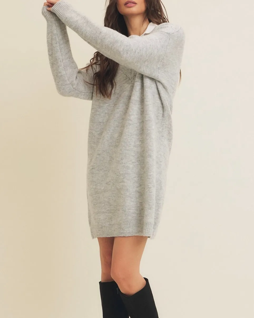 Mixed Media Soft Sweater Shirt Mini Dress