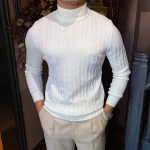 Mne's Casual Jacquard Half Turtleneck Slim Fit Sweater