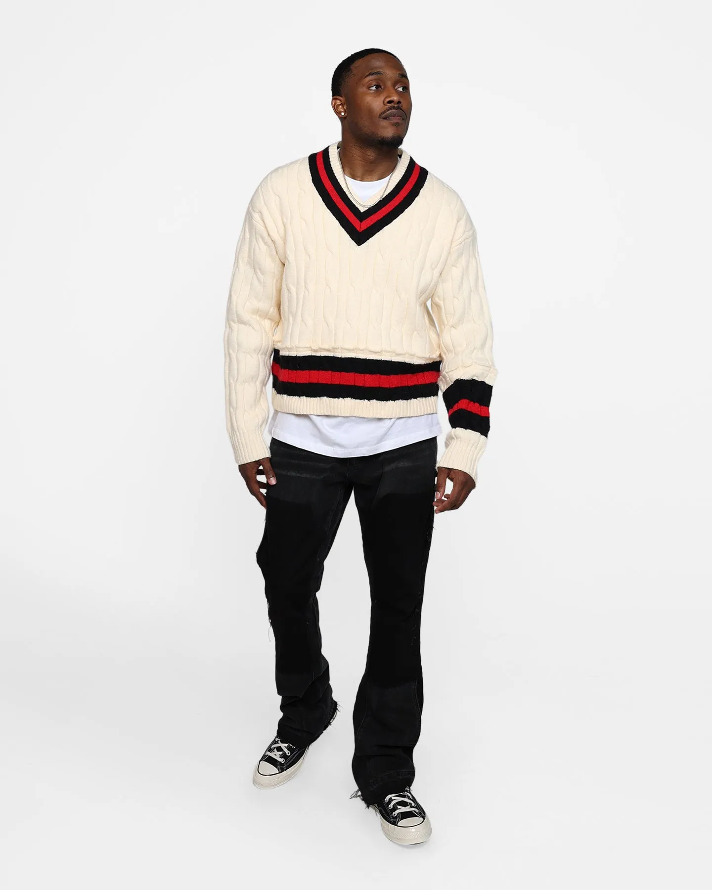 MNML Classic V Neck Sweater Off White