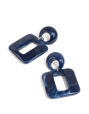 Navy Acrylic Retro Shape Drop Earrings