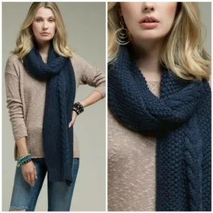 Navy Plush Chunky Cable Knit Oblong Womens Winter Scarf