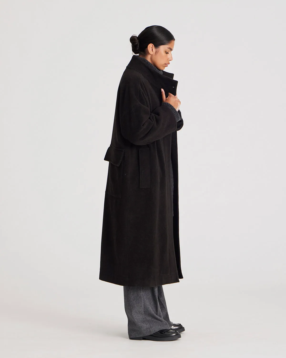 Nellie Wool Coat - Mulch/ Ecru Herringbone