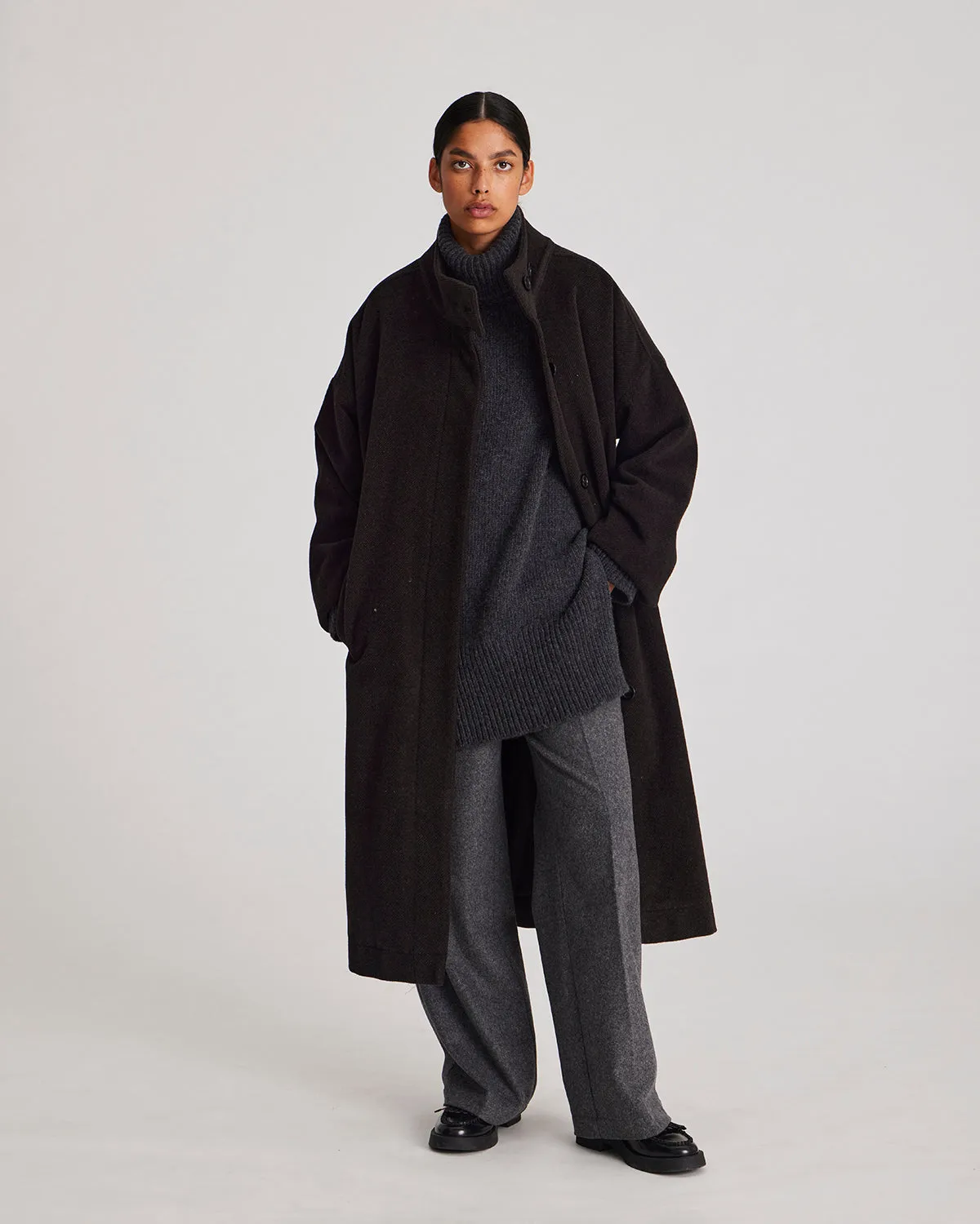 Nellie Wool Coat - Mulch/ Ecru Herringbone