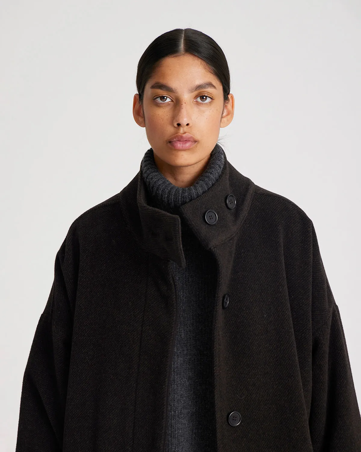 Nellie Wool Coat - Mulch/ Ecru Herringbone