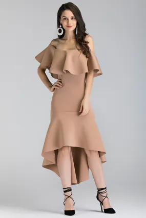 Nude Iris Ruffled Bardot Mullet Dress