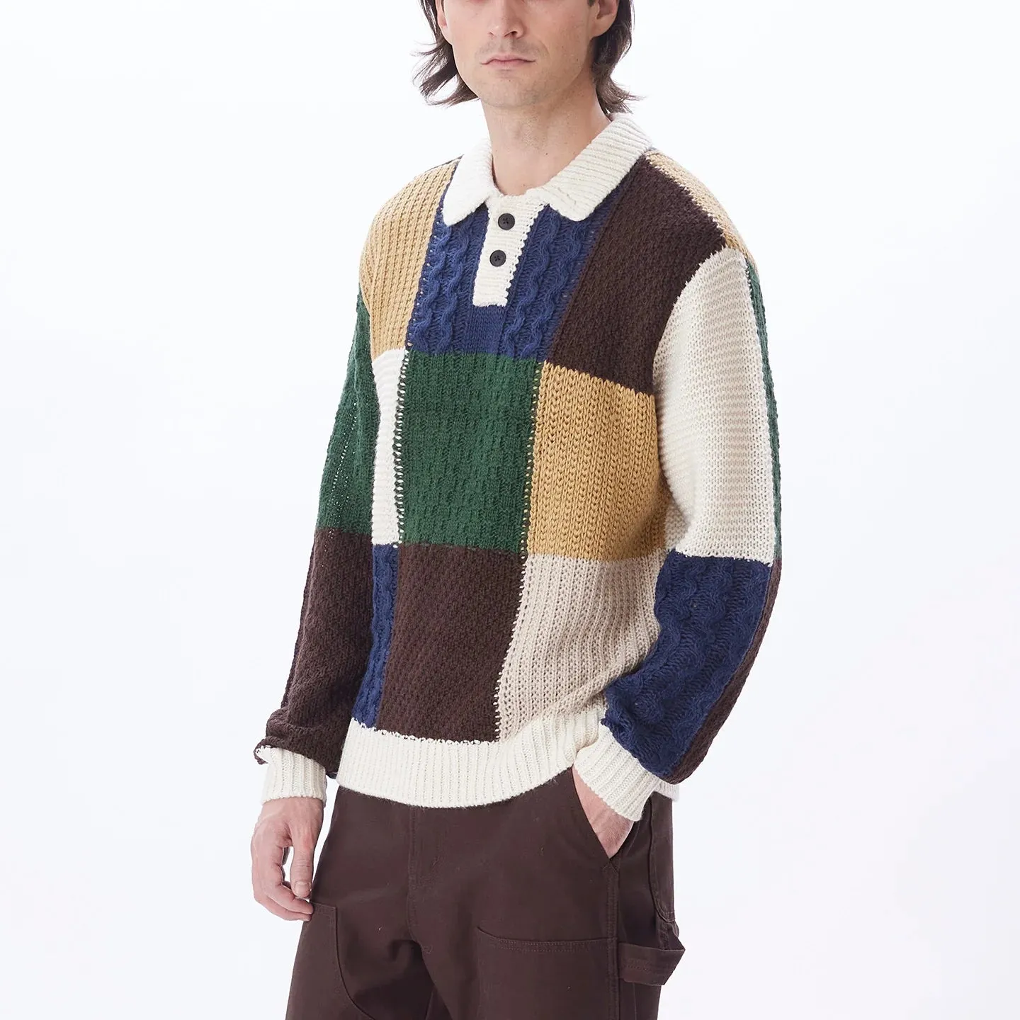 Obey Oliver Patchwork Sweater - Unbleached Multi